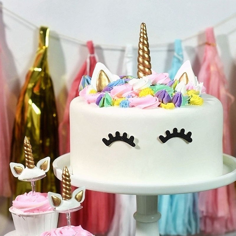 Yashell Unicorn Cake Topper, Reusable Gold Unicorn Horn, Ears and Eyelashes Party Cake Decoration Value Set for Unicorn Party Decoration for Baby Shower, Wedding and Birthday Party(Set of 5) - Image 5